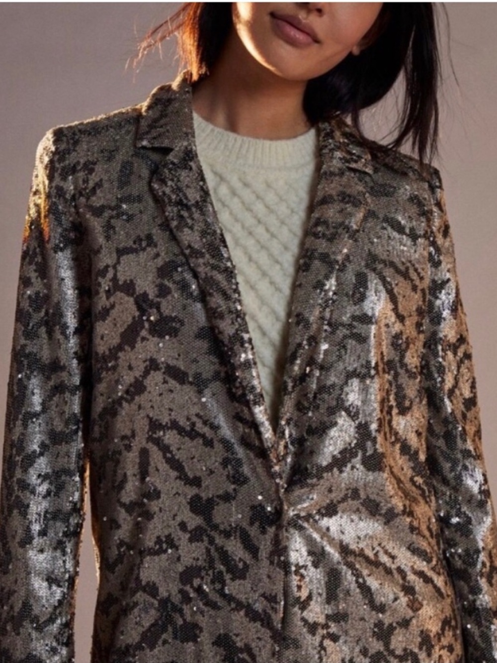 Anthropologie Maeve Sequined Blazer Jacket - Silver